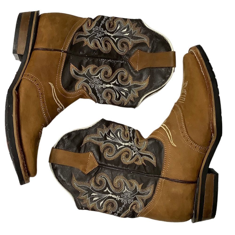 John Davis Square Toe Cowboy Western Women Boots Cognac Brown Sz 4.5